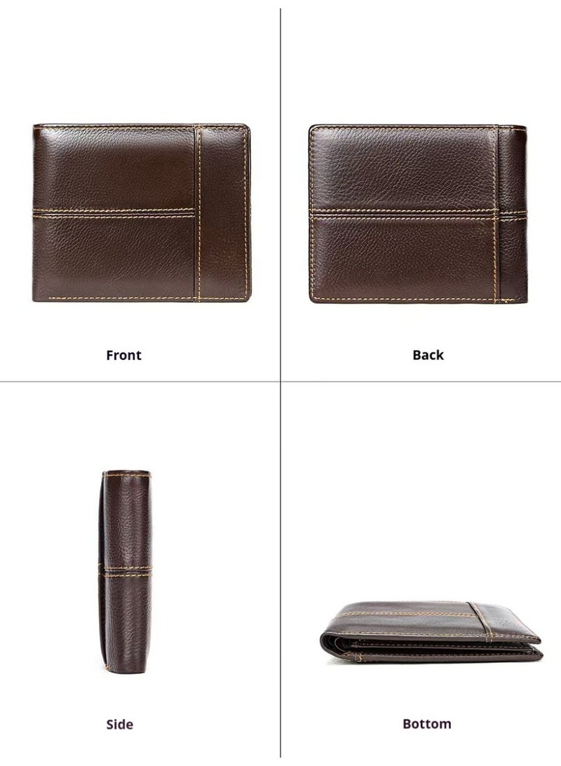 Yoze Coffee Brown Genuine Cowhide Leather Bifold Wallet with RFID Blocking,coffee brown genuine cowhide wallet,RFID blocking wallet,business casual wallet,top layer cowhide wallet - Image 4